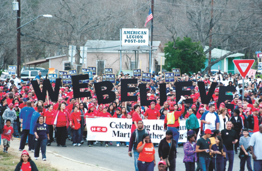 San Antonio MLK march participants marching